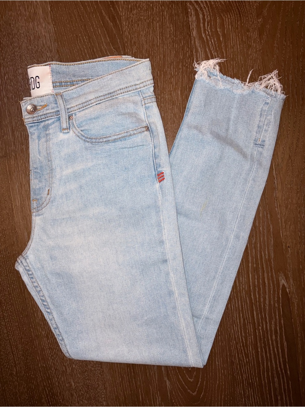 Urban Outfitters Light Blue Skinny stretch Jeans with Frayed Hem / split hem